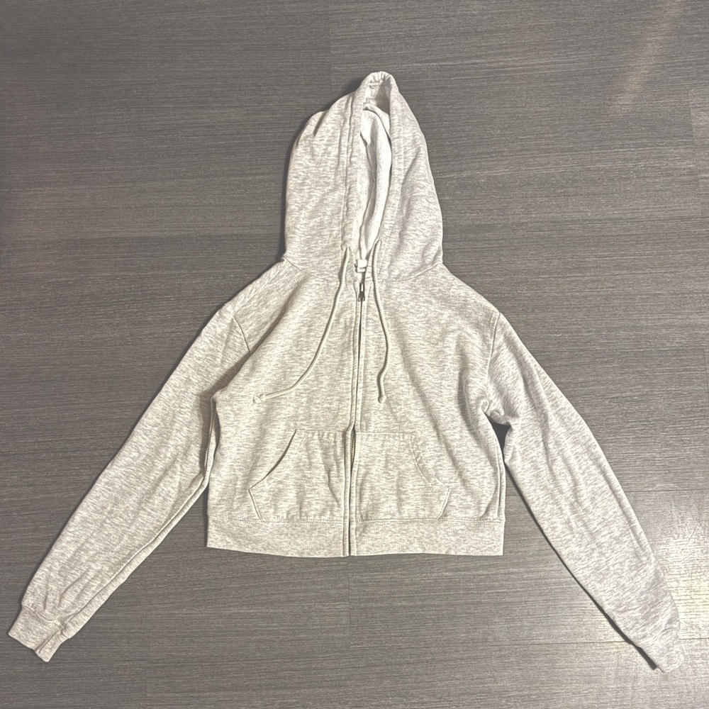 Heather grey cropped zip-up hoodie